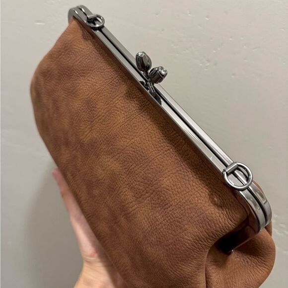 Brown Nubuck Cowhide Handmade “Tulip” Shaped Kisslock Handbag & 2 Strap Styles - Picture 12 of 15